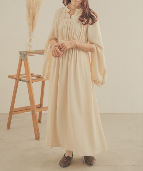 Ambre Neige(アンブルネージュ)の「2WAYギャザーオープンスリーブワンピース/【WEB/EC限定商品】(ワンピース・レディース・アイボリー/ダークブラウン・FREE)」の14枚目の写真