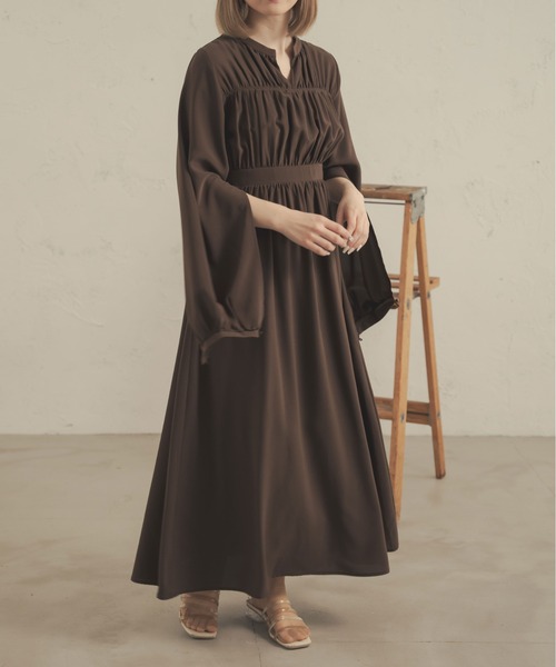 Ambre Neige(アンブルネージュ)の「2WAYギャザーオープンスリーブワンピース/【WEB/EC限定商品】(ワンピース・レディース・アイボリー/ダークブラウン・FREE)」の17枚目の写真