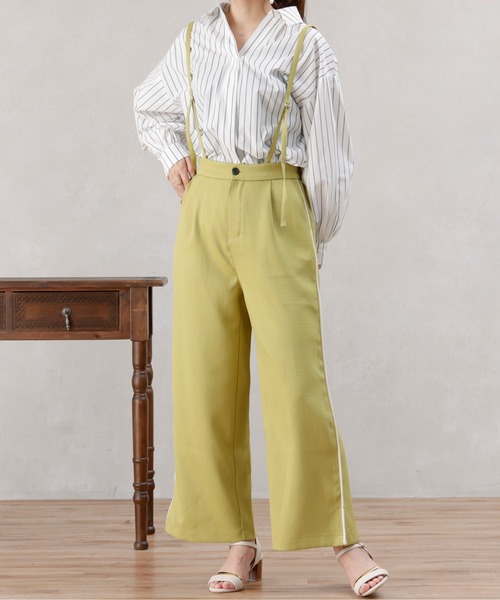 Chez toi(シェトワ)の「ブッチャーサス付ワイドパンツ(その他パンツ・レディース・グレイッシュベージュ/ブラック/イエロー・FREE)」の6枚目の写真