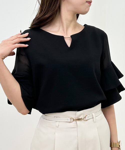 INGNI(イング)の「袖シアーフレアピン付トップス(Tシャツ/カットソー・レディース・グレー系その他/ライトブルー/ブラック/オフホワイト・M)」の20枚目の写真