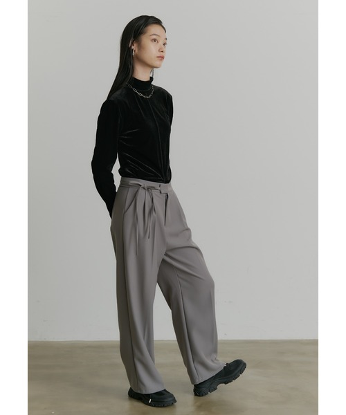 セール】【ロングセラー】ハイウエスト リボン スラックス パンツ