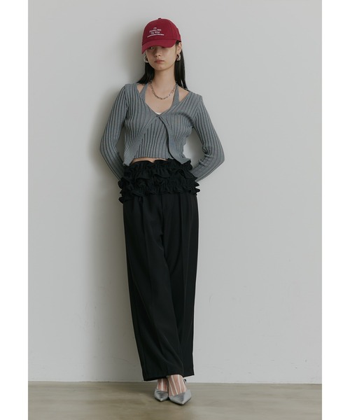 セール】【ロングセラー】ハイウエスト リボン スラックス パンツ