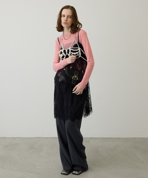 セール】【ロングセラー】ハイウエスト リボン スラックス パンツ