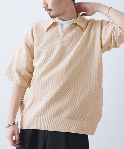 417 EDIFICE（フォーワンセブンエディフィス）の「PEスキッパーニット（ニット/セーター・メンズ・ブラック系その他/ベージュ系その他/ライトグリーン/ブルー・MEDIUM/LARGE/SMALL）」の3枚目の写真