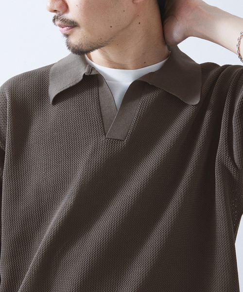 417 EDIFICE（フォーワンセブンエディフィス）の「PEスキッパーニット（ニット/セーター・メンズ・ブラック系その他/ベージュ系その他/ライトグリーン/ブルー・MEDIUM/LARGE/SMALL）」の7枚目の写真