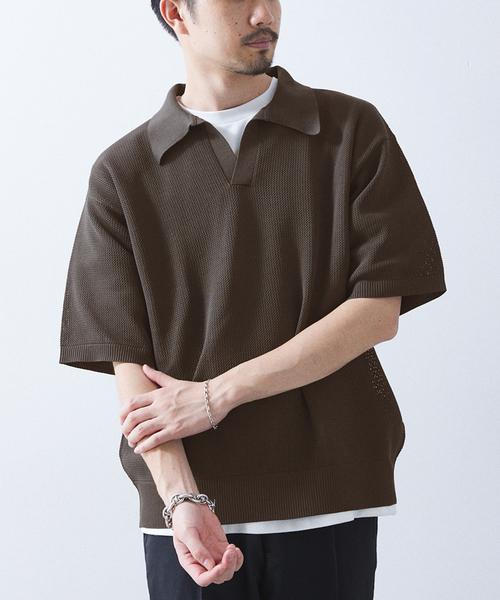 417 EDIFICE（フォーワンセブンエディフィス）の「PEスキッパーニット（ニット/セーター・メンズ・ブラック系その他/ベージュ系その他/ライトグリーン/ブルー・MEDIUM/LARGE/SMALL）」の8枚目の写真