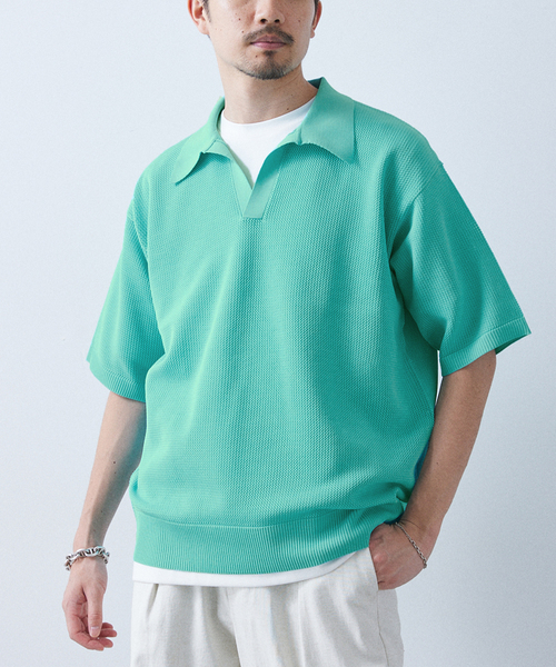 417 EDIFICE（フォーワンセブンエディフィス）の「PEスキッパーニット（ニット/セーター・メンズ・ブラック系その他/ベージュ系その他/ライトグリーン/ブルー・MEDIUM/LARGE/SMALL）」の16枚目の写真