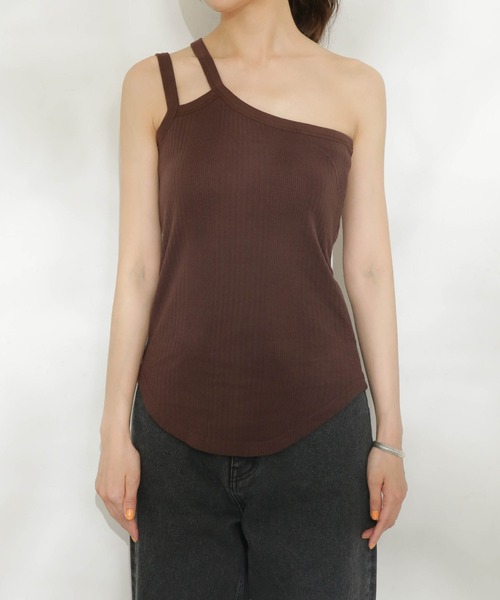 CASA FLINE（カーサフライン）の「casa fline/ランダムリブアシンメトリートップス（タンクトップ・レディース・ホワイト/ブラウン・FREE）」の10枚目の写真