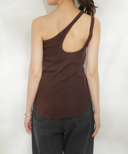 CASA FLINE（カーサフライン）の「casa fline/ランダムリブアシンメトリートップス（タンクトップ・レディース・ホワイト/ブラウン・FREE）」の12枚目の写真