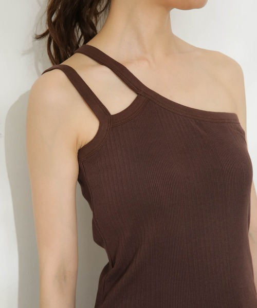 CASA FLINE（カーサフライン）の「casa fline/ランダムリブアシンメトリートップス（タンクトップ・レディース・ホワイト/ブラウン・FREE）」の13枚目の写真