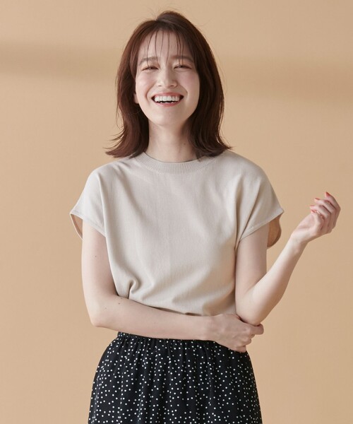 【UVケア/接触冷感/アンチピリング】クールタッチフレンチスリーブニット