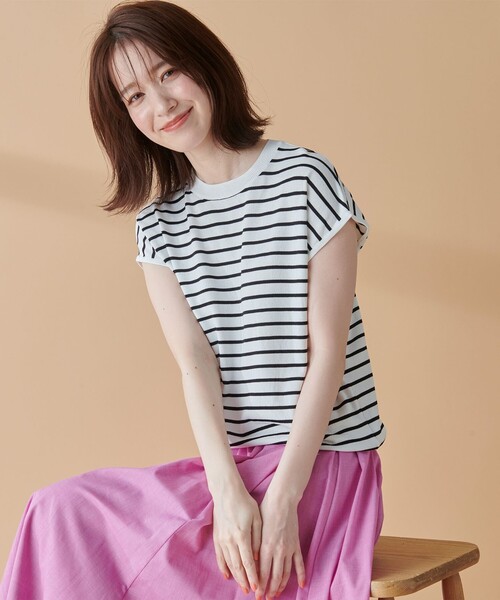 【UVケア/接触冷感/アンチピリング】クールタッチフレンチスリーブニット