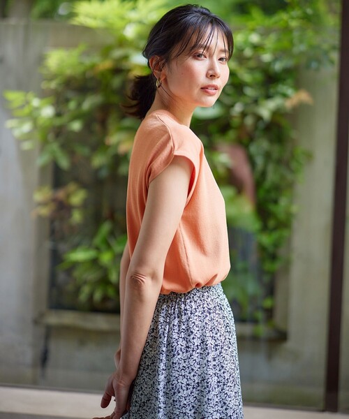 【UVケア/接触冷感/アンチピリング】クールタッチフレンチスリーブニット