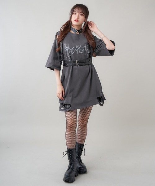 SPINNS（スピンズ）の「ダメージ加工 ウィングプリントデザイン 半袖ビッグTシャツ（Tシャツ/カットソー・レディース・ブラック/チャコール・ONESIZE）」の13枚目の写真