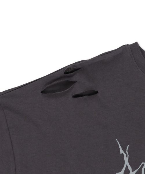 SPINNS（スピンズ）の「ダメージ加工 ウィングプリントデザイン 半袖ビッグTシャツ（Tシャツ/カットソー・レディース・ブラック/チャコール・ONESIZE）」の21枚目の写真