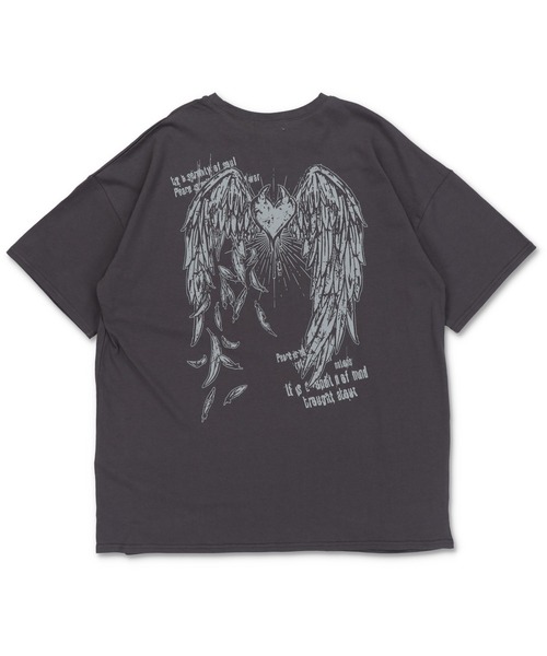 SPINNS（スピンズ）の「ダメージ加工 ウィングプリントデザイン 半袖ビッグTシャツ（Tシャツ/カットソー・レディース・ブラック/チャコール・ONESIZE）」の18枚目の写真