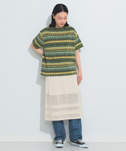 BEAMS BOY(ビームスボーイ)の「BEAMS BOY / フェアアイル ジャガード ショートスリーブ(Tシャツ/カットソー・レディース・オリーブ/ベージュ/レッド・ONE SIZE)」の4枚目の写真