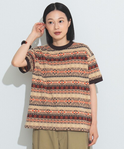 BEAMS BOY(ビームスボーイ)の「BEAMS BOY / フェアアイル ジャガード ショートスリーブ(Tシャツ/カットソー・レディース・オリーブ/ベージュ/レッド・ONE SIZE)」の8枚目の写真
