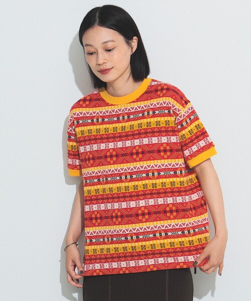 BEAMS BOY(ビームスボーイ)の「BEAMS BOY / フェアアイル ジャガード ショートスリーブ(Tシャツ/カットソー・レディース・オリーブ/ベージュ/レッド・ONE SIZE)」の6枚目の写真