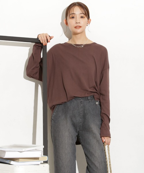 NANO universe（ナノユニバース）の「Robert P. Miller/別注 ライトパネルリブ ロングスリーブ TEE（Tシャツ/カットソー・レディース・ブルー/ホワイト/ブラウン・FREE）」の3枚目の写真