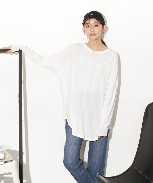 NANO universe（ナノユニバース）の「Robert P. Miller/別注 ライトパネルリブ ロングスリーブ TEE（Tシャツ/カットソー・レディース・ブルー/ホワイト/ブラウン・FREE）」の4枚目の写真