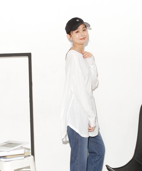 NANO universe（ナノユニバース）の「Robert P. Miller/別注 ライトパネルリブ ロングスリーブ TEE（Tシャツ/カットソー・レディース・ブルー/ホワイト/ブラウン・FREE）」の5枚目の写真