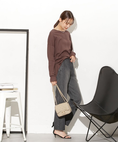 NANO universe（ナノユニバース）の「Robert P. Miller/別注 ライトパネルリブ ロングスリーブ TEE（Tシャツ/カットソー・レディース・ブルー/ホワイト/ブラウン・FREE）」の18枚目の写真