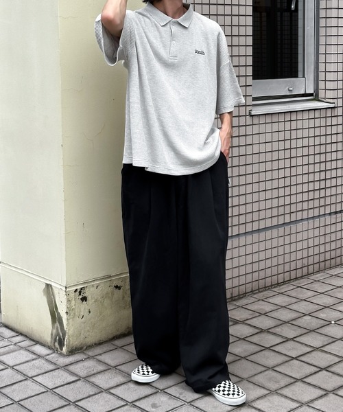 Perushu(ペルーシュ)の「ワンポイントワッフルポロ(ポロシャツ・メンズ・ブラウン/グレー/ネイビー・LARGE/MEDIUM)」の10枚目の写真