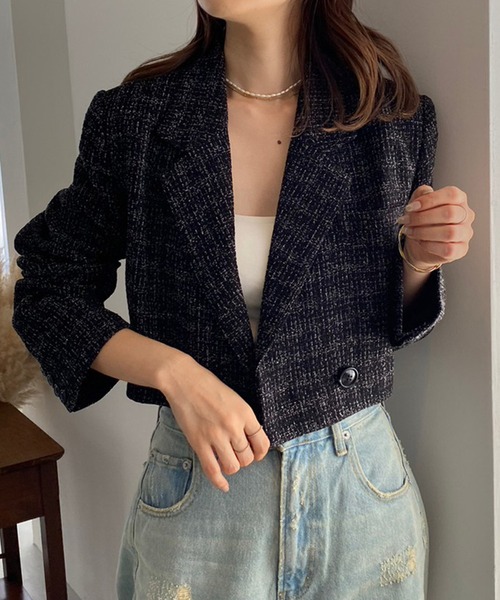 one after another NICE CLAUP（ワンアフターアナザーナイスクラップ）の「ショートテーラードジャケット/セットアップアイテムあり（テーラードジャケット・レディース・アイボリー/チェック/グレー/ブラック・FREE）」の18枚目の写真