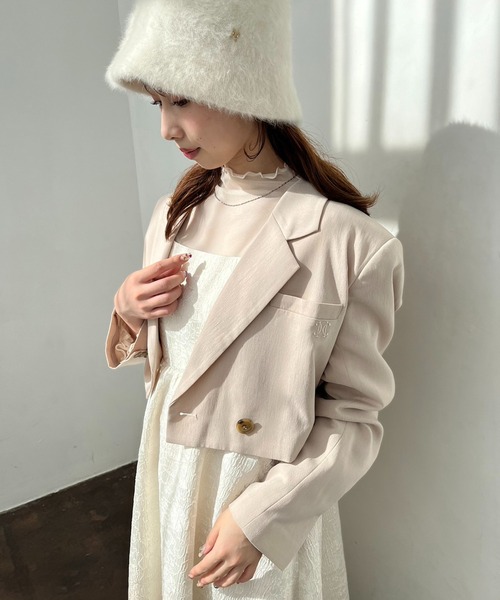 one after another NICE CLAUP（ワンアフターアナザーナイスクラップ）の「ショートテーラードジャケット/セットアップアイテムあり（テーラードジャケット・レディース・アイボリー/チェック/グレー/ブラック・FREE）」の6枚目の写真