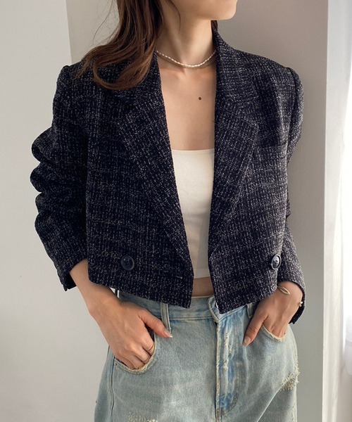 one after another NICE CLAUP（ワンアフターアナザーナイスクラップ）の「ショートテーラードジャケット/セットアップアイテムあり（テーラードジャケット・レディース・アイボリー/チェック/グレー/ブラック・FREE）」の19枚目の写真