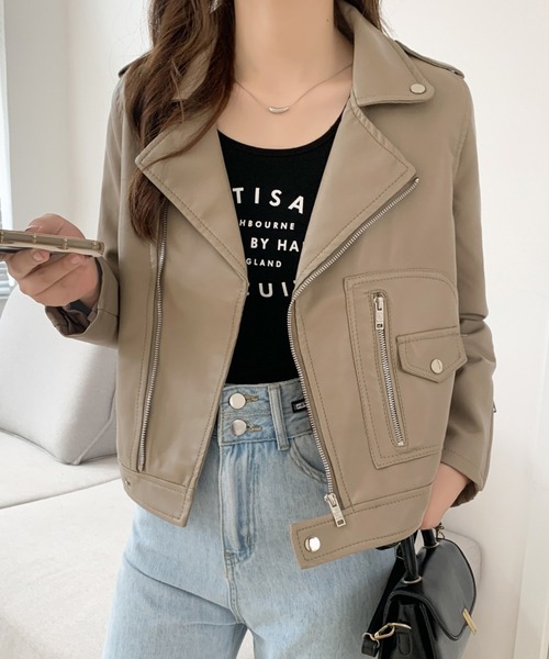 ABITOKYO（アビトーキョー）の「フェイクレザーライダースジャケット（ライダースジャケット・レディース・マスタード/ブラック/ベージュ・FREE）」の3枚目の写真