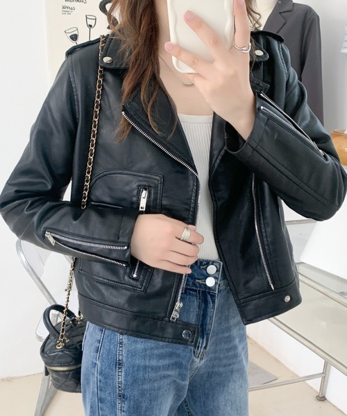 ABITOKYO（アビトーキョー）の「フェイクレザーライダースジャケット（ライダースジャケット・レディース・マスタード/ブラック/ベージュ・FREE）」の17枚目の写真