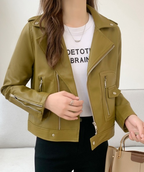 ABITOKYO（アビトーキョー）の「フェイクレザーライダースジャケット（ライダースジャケット・レディース・マスタード/ブラック/ベージュ・FREE）」の7枚目の写真