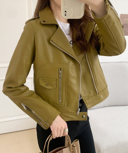 ABITOKYO（アビトーキョー）の「フェイクレザーライダースジャケット（ライダースジャケット・レディース・マスタード/ブラック/ベージュ・FREE）」の12枚目の写真