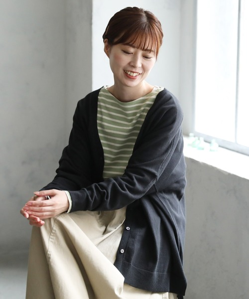 soulberry（ソウルベリー）の「お尻の隠れる、どこにもない、ふつうのカーデ ちょっと厚手にしてみました。（ニット/セーター・レディース・レッド/スミクロ/マスタード/グレイッシュベージュ/ブルーグリーン/オレンジ系・LL/4L/L/3L/M）」の2枚目の写真