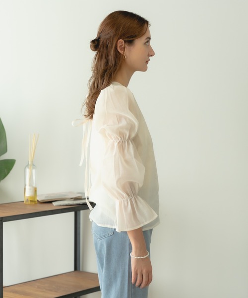 ▲Power shoulder blouse / パワショルブラウス リボントップス（シャツ/ブラウス）｜AO2（アオズ）