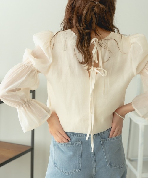 ▲Power shoulder blouse / パワショルブラウス リボントップス（シャツ/ブラウス）｜AO2（アオズ）