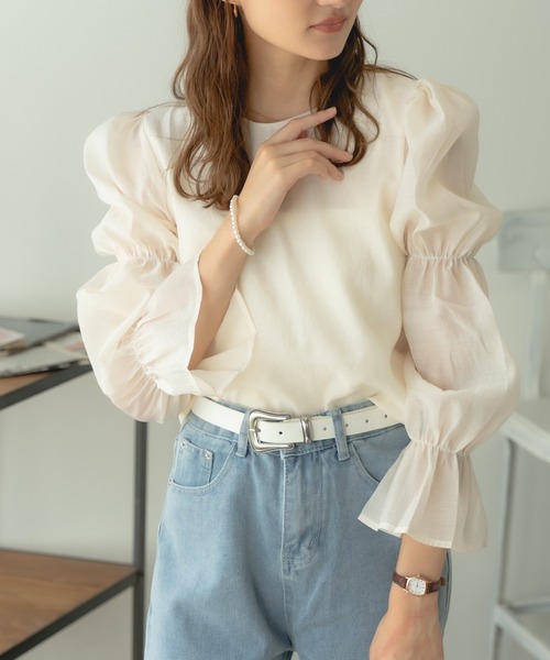 ▲Power shoulder blouse / パワショルブラウス リボントップス（シャツ/ブラウス）｜AO2（アオズ）