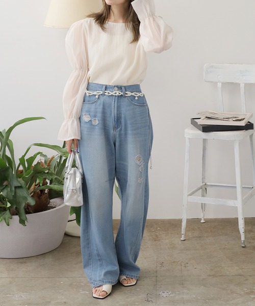 ▲Power shoulder blouse / パワショルブラウス リボントップス（シャツ/ブラウス）｜AO2（アオズ）