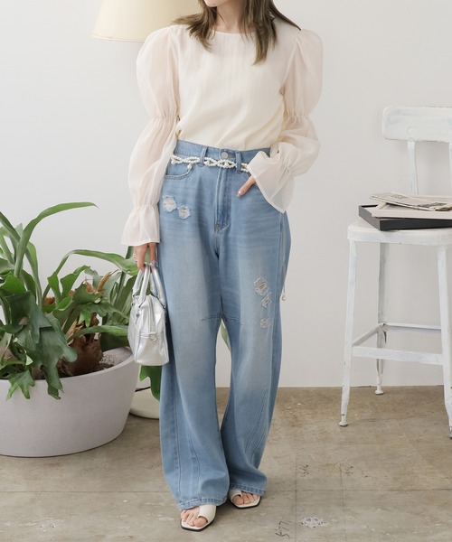 ▲Power shoulder blouse / パワショルブラウス リボントップス（シャツ/ブラウス）｜AO2（アオズ）