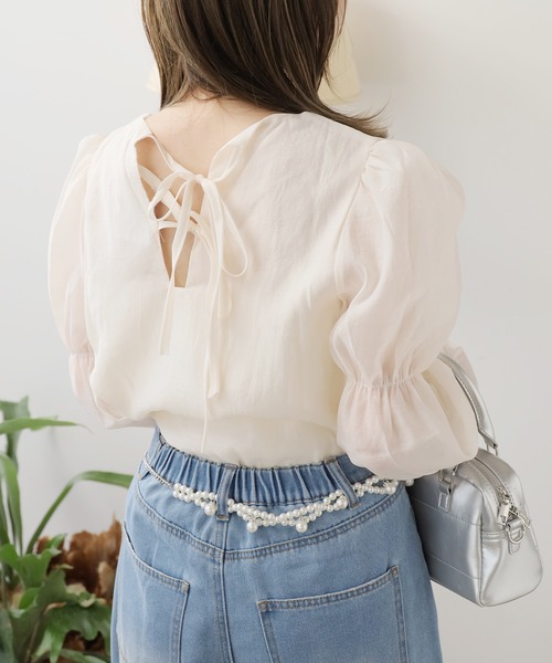 ▲Power shoulder blouse / パワショルブラウス リボントップス（シャツ/ブラウス）｜AO2（アオズ）