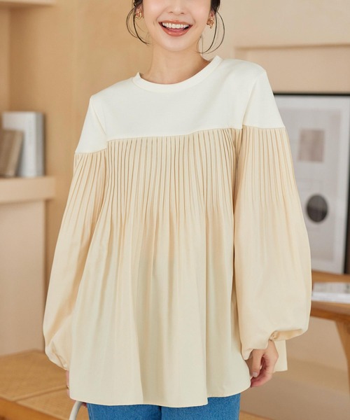 KOBE LETTUCE(コウベレタス)の「プリーツドッキングトップス(Tシャツ/カットソー・レディース・チャコール/ブラック/オフホワイト・M)」の12枚目の写真