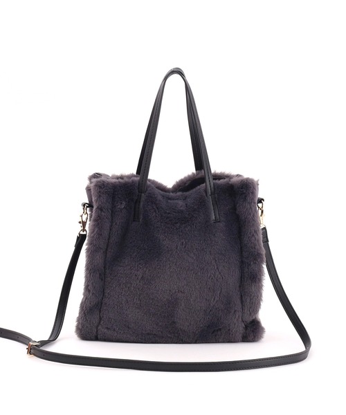 COOCO(クーコ)の「リバーシブルムートン風2WAYバッグ(ハンドバッグ・レディース・レオパード/ダークグレー/グレー系その他/オフホワイト・9)」の2枚目の写真