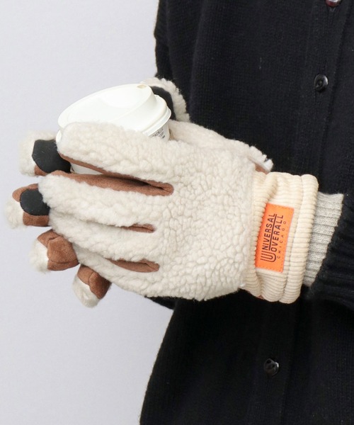 UNIVERSAL OVERALL（ユニバーサルオーバーオール）の「選べる2素材 ボア×コーデュロイ コーデュロイ×スエード タッチパネル対応 グローブ（手袋・メンズ・オフホワイト/ベージュ系その他/ホワイト系その他/ブラック系その他/ブラウン/ブラック/グレー系その他/ベージュ・FREE）」の2枚目の写真