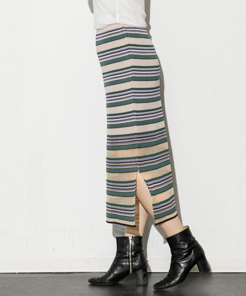 Tricote（トリコテ）の「TRICOTE BORDER SKIRT（スカート・レディース・ベージュ/グレー・FREE）」の4枚目の写真