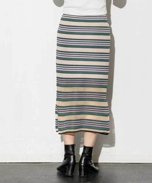 Tricote（トリコテ）の「TRICOTE BORDER SKIRT（スカート・レディース・ベージュ/グレー・FREE）」の5枚目の写真