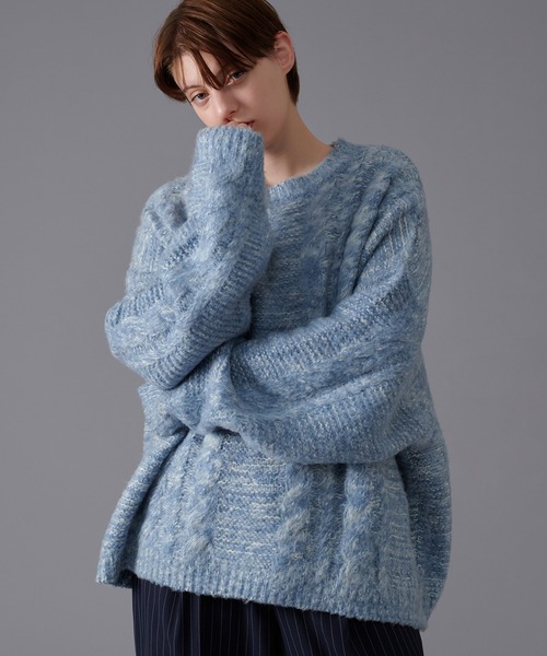 ONCILY(オンシェリー)の「SHAGGY MELANGE CABLE KNIT / シャギーメランジケーブルニット(ニット/セーター・メンズ・グリーン/レッド/ブルー・MEDIUM/LARGE)」の5枚目の写真