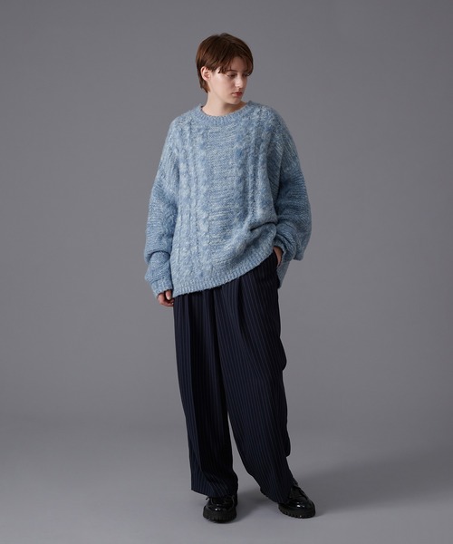ONCILY(オンシェリー)の「SHAGGY MELANGE CABLE KNIT / シャギーメランジケーブルニット(ニット/セーター・メンズ・グリーン/レッド/ブルー・MEDIUM/LARGE)」の9枚目の写真