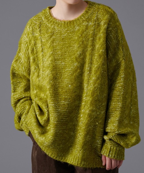 ONCILY(オンシェリー)の「SHAGGY MELANGE CABLE KNIT / シャギーメランジケーブルニット(ニット/セーター・メンズ・グリーン/レッド/ブルー・MEDIUM/LARGE)」の18枚目の写真